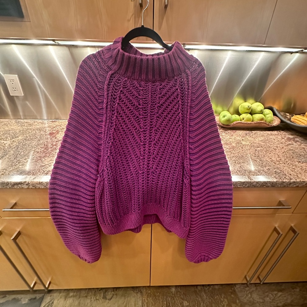 Free people balloon sleeve sweater in orchid purple